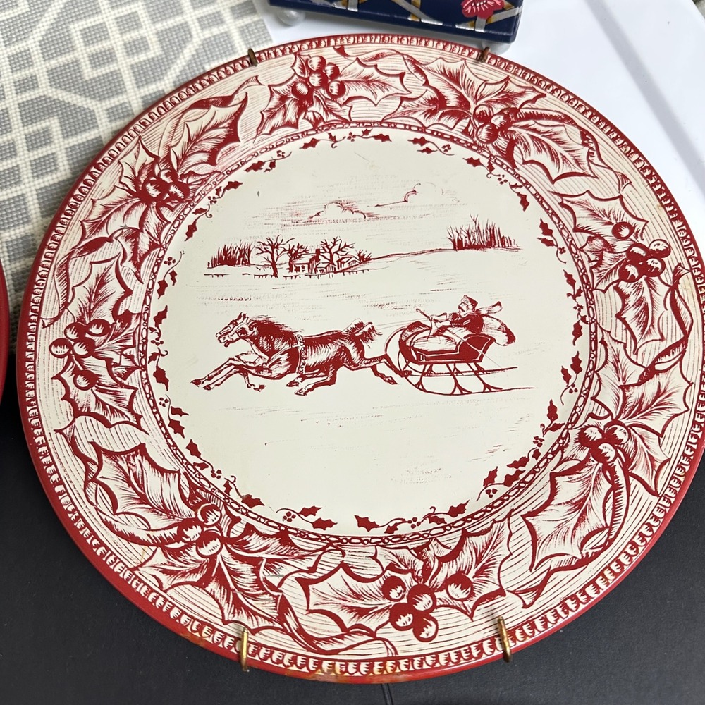 Restoration Hardware 2003 Vintage Holiday Christmas Tin Plates Decor 4 Piece Set - Picture 4 of 9
